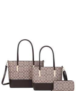 3in1 Fashion Tote Handbag Wallet Set 008-8557S COFFEE